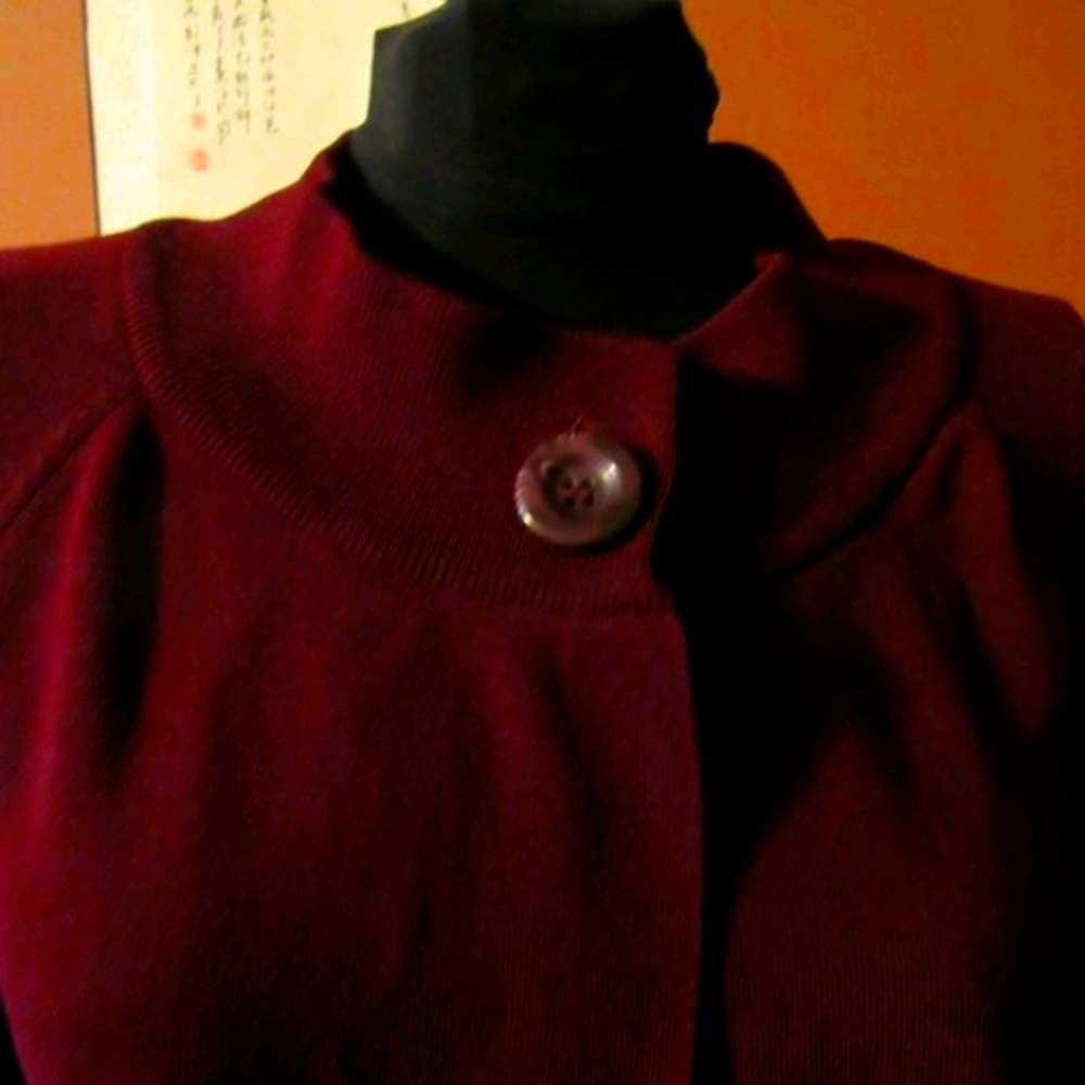 🌹 Lovely Deep Rich Bordeaux Burgundy Cropped One Button Cardigan - S - Picture 4 of 16